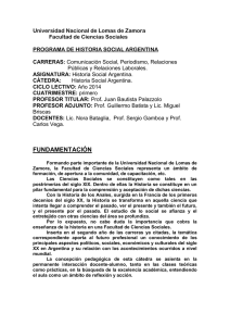 Historia Social Argentina - Facultad de Ciencias Sociales UNLZ