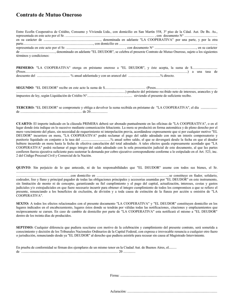 Contrato De Mutuo Oneroso Ecofin 5788