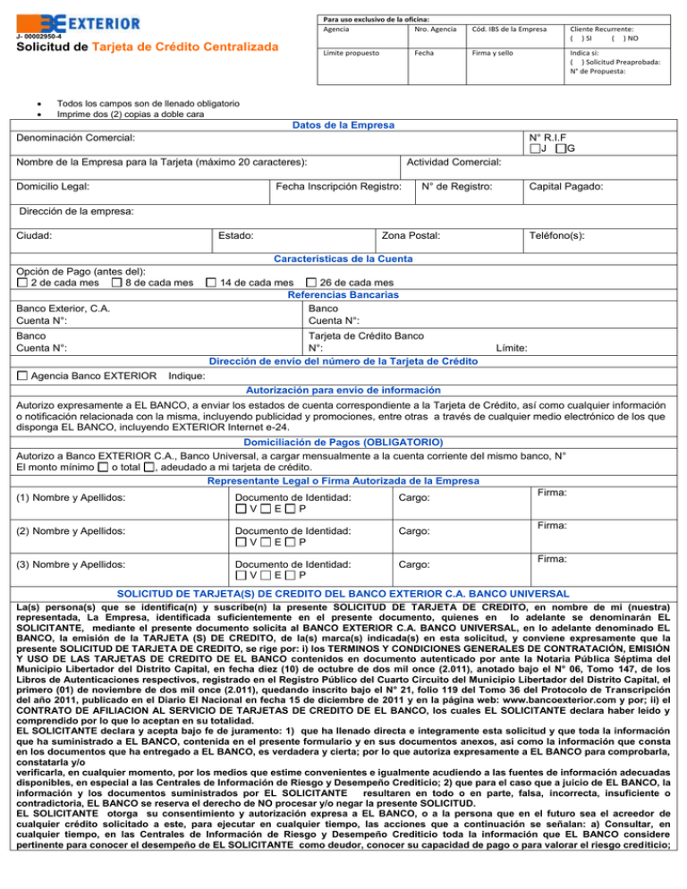 La Planilla De Solicitud De Tarjeta De Crédito