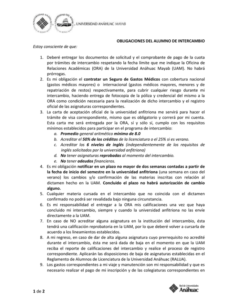 Carta de conocimiento y compromiso