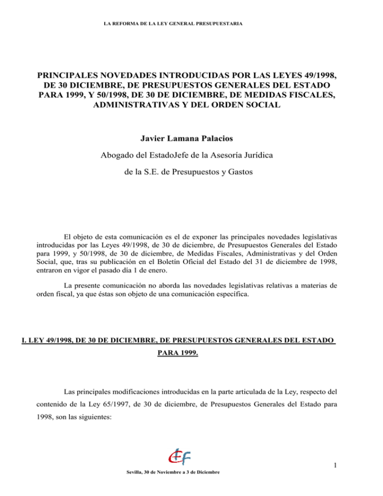 Principales Novedades Introducidas Por Las Leyes 49/1998, De 30