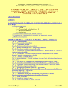 Normativa 1/2001 sobre vacaciones, permisos y licencias y