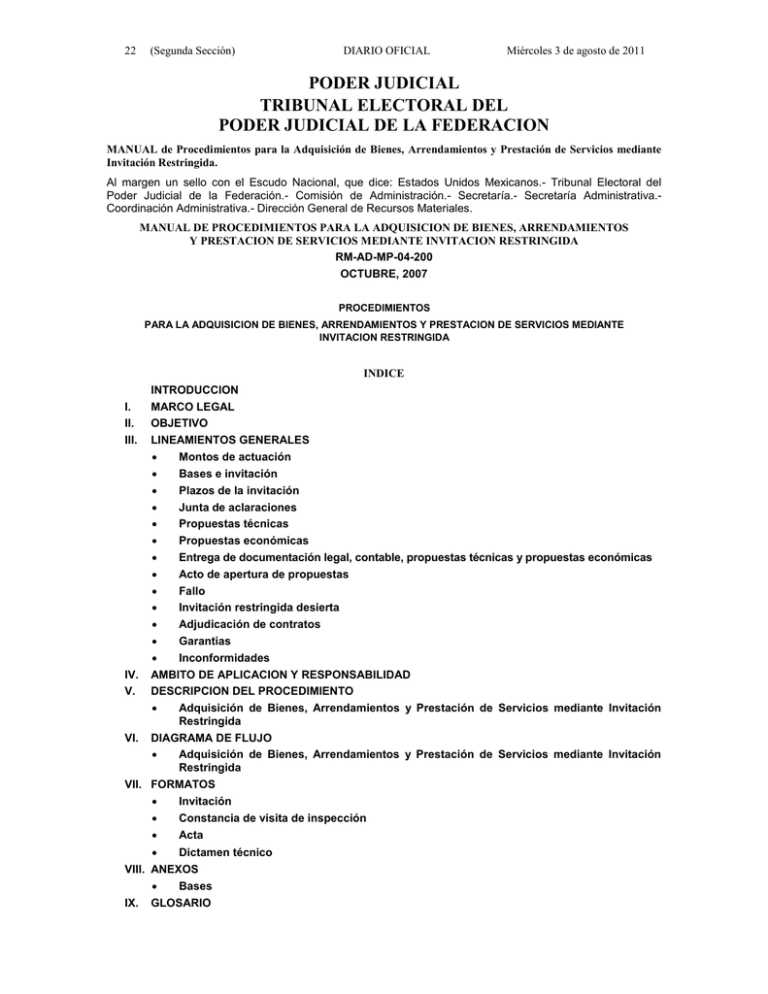 MANUAL De Procedimientos Para La Adquisici n De