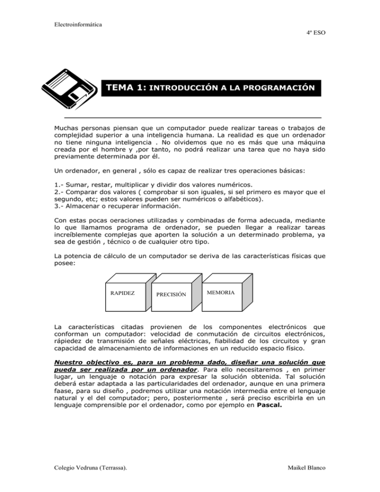 TEMA 1: INTRODUCCIÓN A LA PROGRAMACIÓN