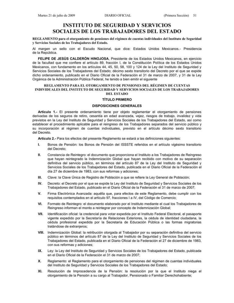 Reglamento para el de pensiones del régimen de Reglamento para el de pensiones del régimen de