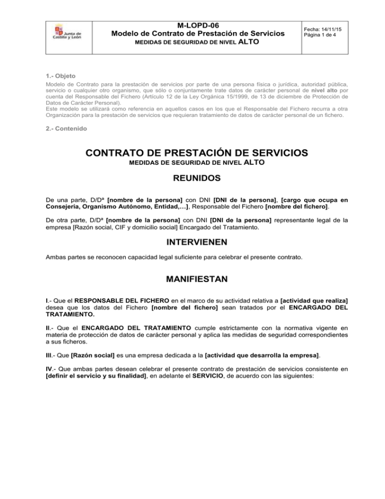 Modelo Contrato De Prestación De Servicios