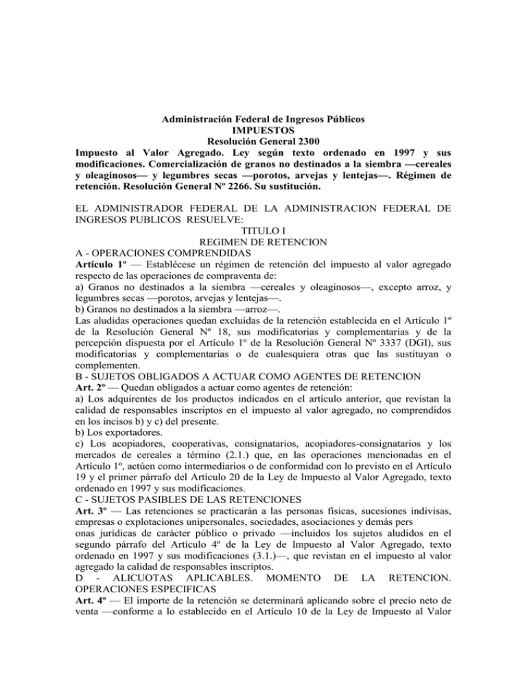 AFIP - Texto Res. General 2300 (IVA)