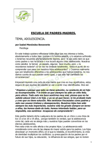 ESCUELA DE PADRES-MADRES. TEMA, ADOLESCENCIA. por