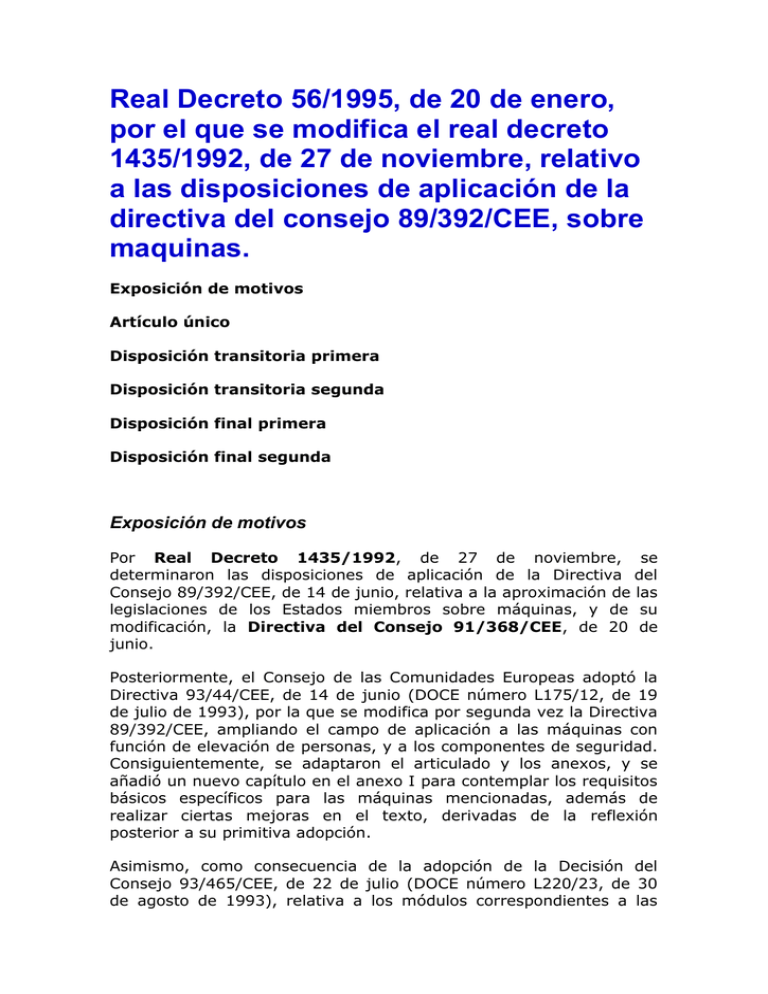 Real Decreto 56/1995, De 20 De Enero,