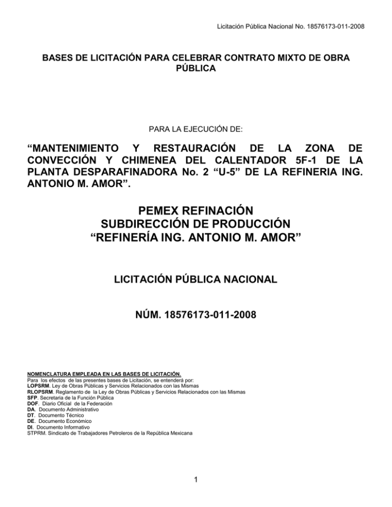 bases de licitación para celebrar contrato