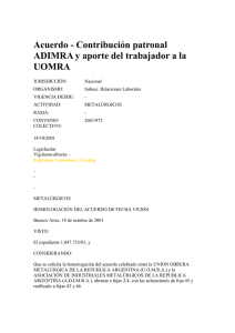 Acuerdo - Contribución patronal ADIMRA y aporte del trabajador a