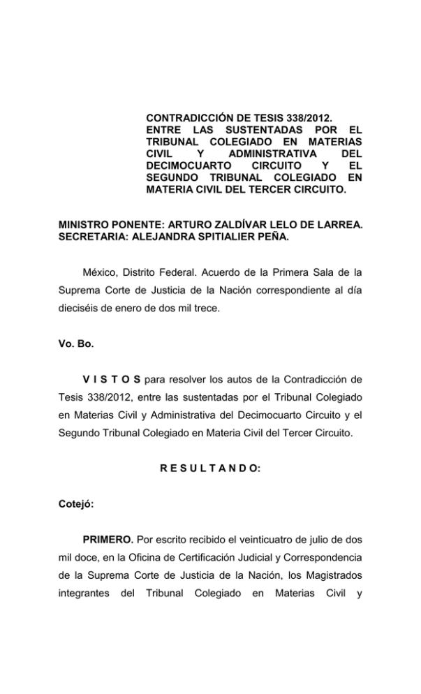 CONTRADICCIÓN DE TESIS 338/2012. CONTRADICCIÓN DE