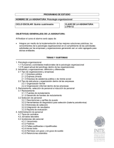 PROGRAMAS DE ESTUDIO  NOMBRE DE LA ASIGNATURA: Psicología organizacional