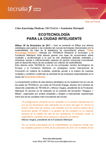 ECOTECNOLOGÍA PARA LA CIUDAD INTELIGENTE Cities Knowledge Platform, TECNALIA + Fundación Metrópoli