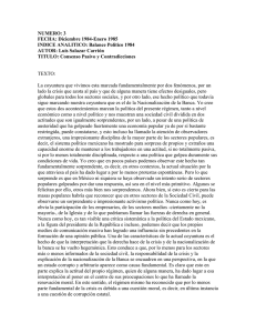 NUMERO: 3 FECHA: Diciembre 1984-Enero 1985 INDICE ANALITICO: Balance Político 1984