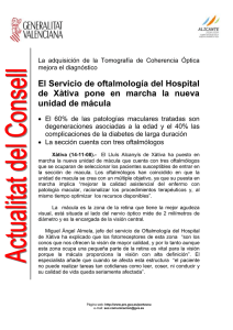 El Servicio de oftalmología del Hospital de Xàtiva pone en marcha
