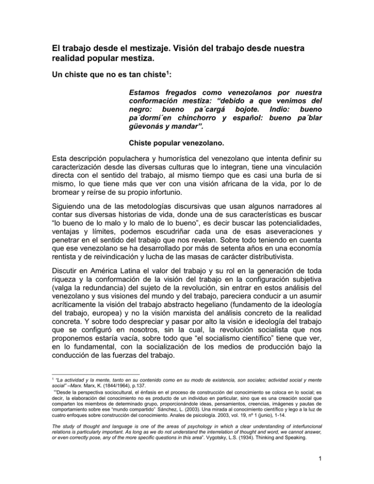 El Trabajo Desde El Mestizaje