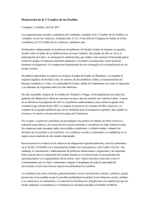 Declaración de la V Cumbre de los Pueblos Cartagena, Colombia