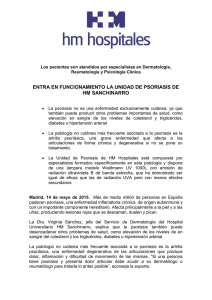 ENTRA EN FUNCIONAMIENTO LA UNIDAD DE PSORIASIS DE HM SANCHINARRO