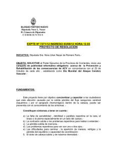 EXPTE Nº 7271/12 INGRESO 03/08/12 HORA 12.03 PROYECTO DE RESOLUCION