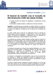 02 -05-15 El General de Castelló crea la Consulta de Alta Resolución