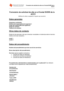 Formulario de solicitud de alta en el frontal SVDRI de la ACCV