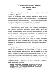 Suicidio, disponibilidad de la vida y eutanasia