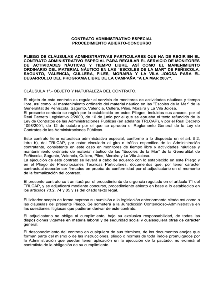 CONTRATO ADMINISTRATIVO ESPECIAL