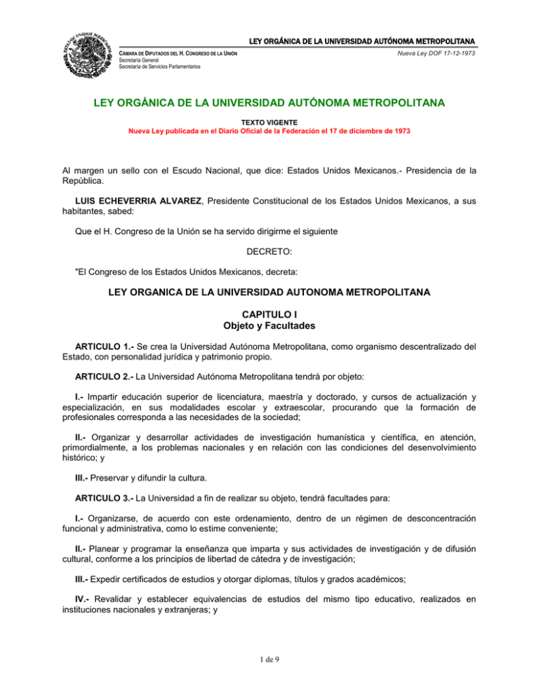 Ley Orgánica de la Universidad Autónoma Metropolitana