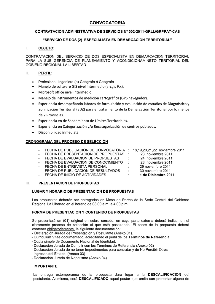 servicio de dos (2) especialista en demarcacion territorial servicio de dos (2) especialista en demarcacion territorial