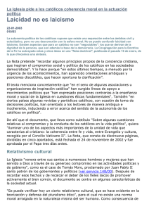 La Iglesia pide a los católicos coherencia moral en la actuación