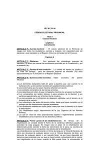 LEY Nº 331-N CÓDIGO ELECTORAL PROVINCIAL Título I Cuerpo