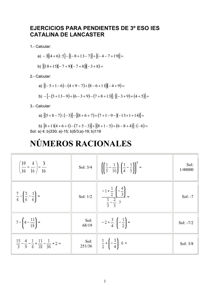 Ejercicios Matemáticas Alumnos Pendientes 3º Eso