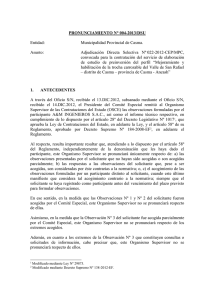 PRONUNCIAMIENTO N° 004-2013/DSU  Entidad: Municipalidad Provincial de Casma.