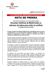 Escuelas Católicas de Madrid pide un esfuerzo de todos para evitar