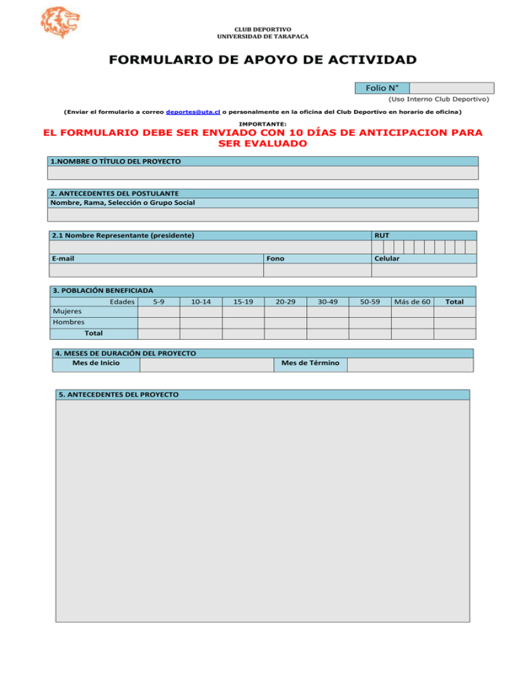 Solicitud de Apoyo deportivo - Club Deportivo Universidad de