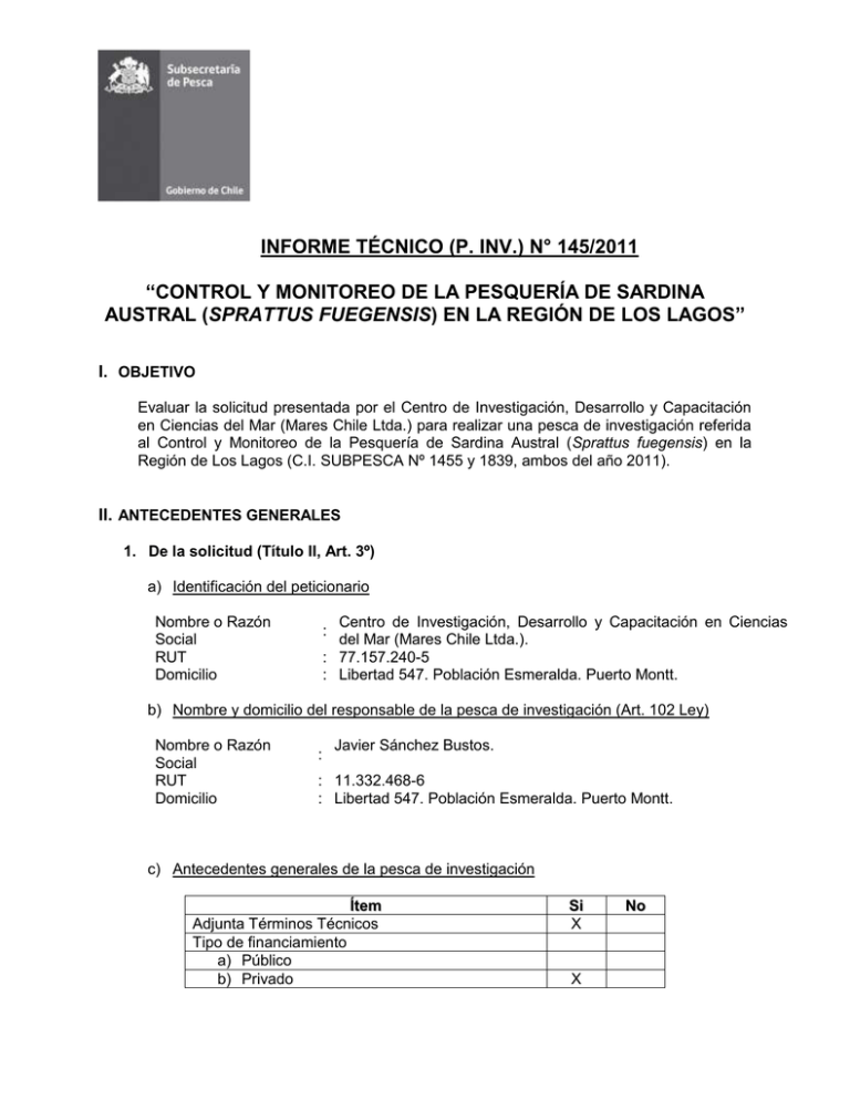 INFORME TÉCNICO (P. INV.) N° 145/2011 ” SPRATTUS FUEGENSIS