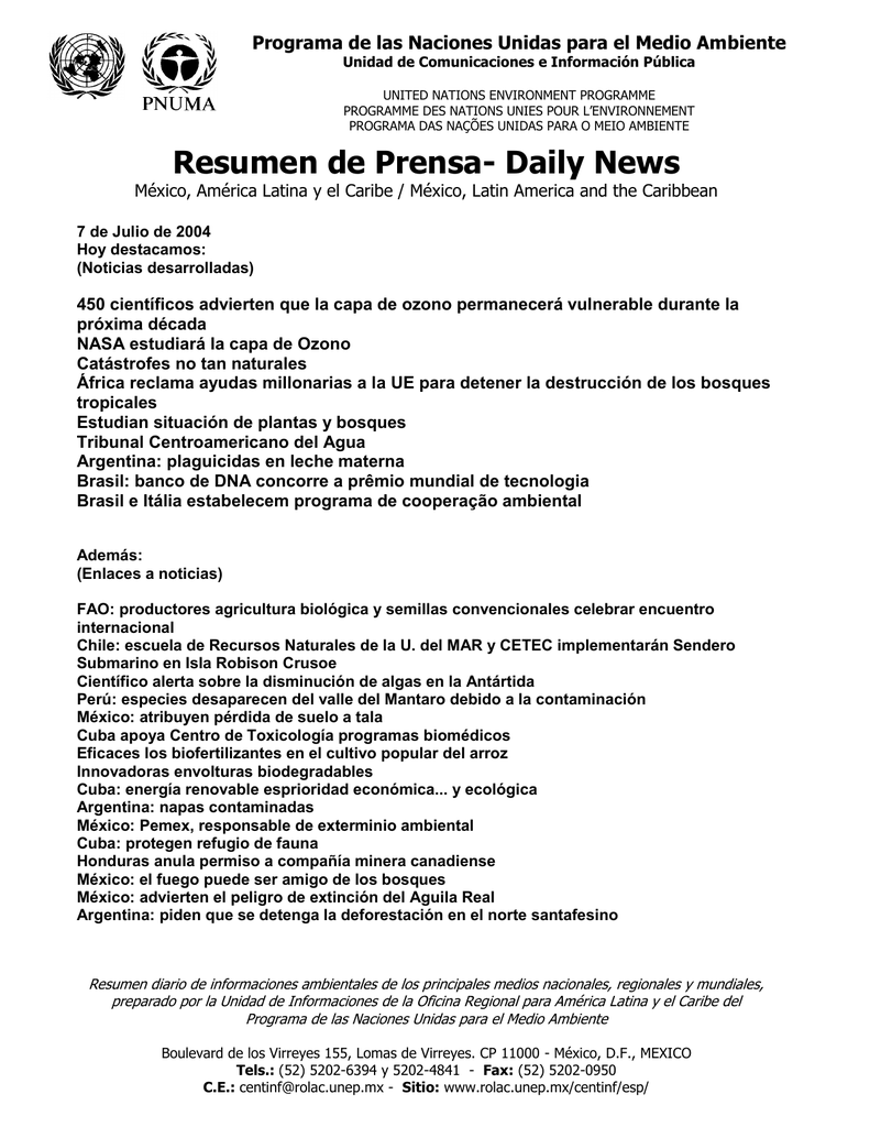 Programa de las Naciones Unidas para el Medio Ambiente