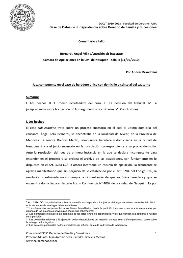 Bernardi, Ángel Félix s/sucesión ab-intestato