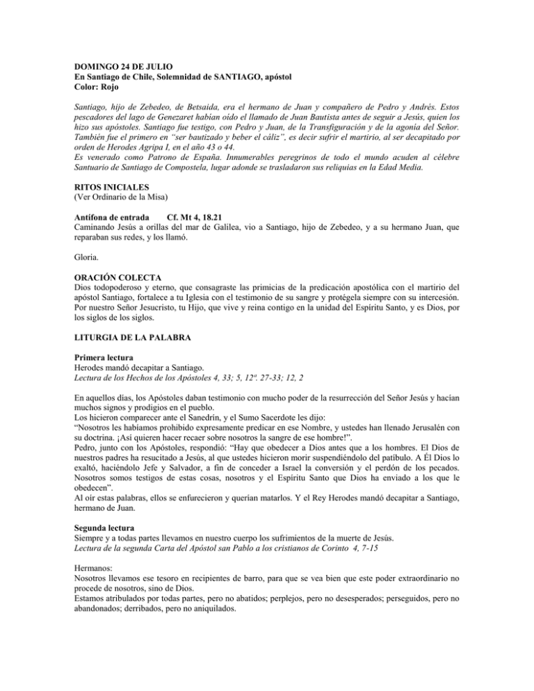 Subsidio Para La Celebraci n De La Solemnidad De Santiago Ap stol