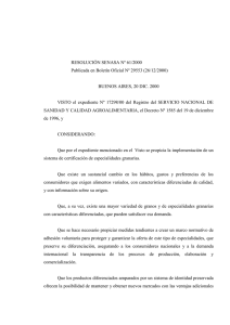 RESOLUCIÓN SENASA Nº 61/2000 Publicada en Boletín Oficial Nº