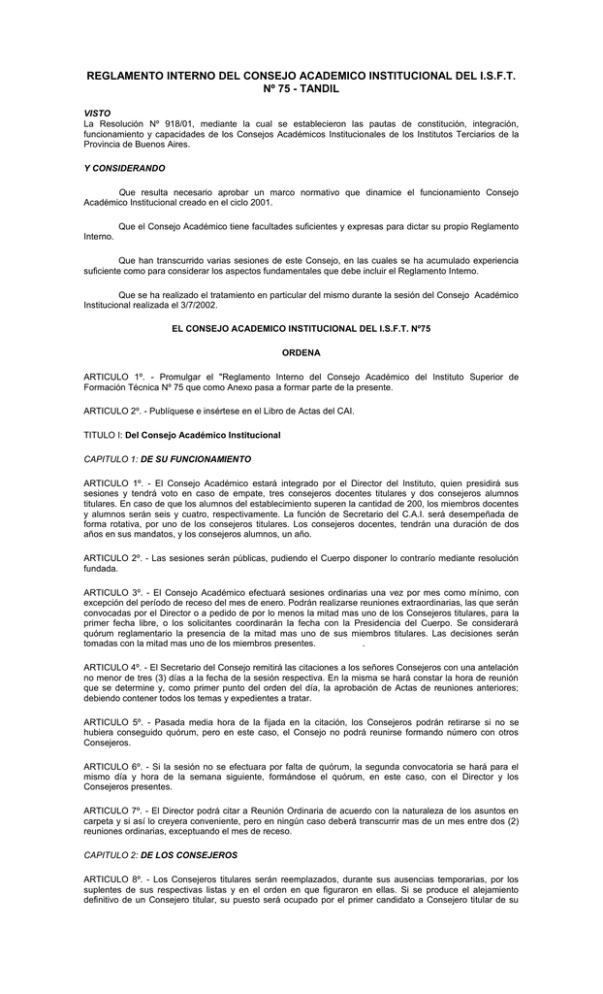 Reglamento Interno Del Consejo Académico