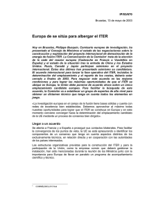 Europa de se sitúa para albergar el ITER IP/03/670