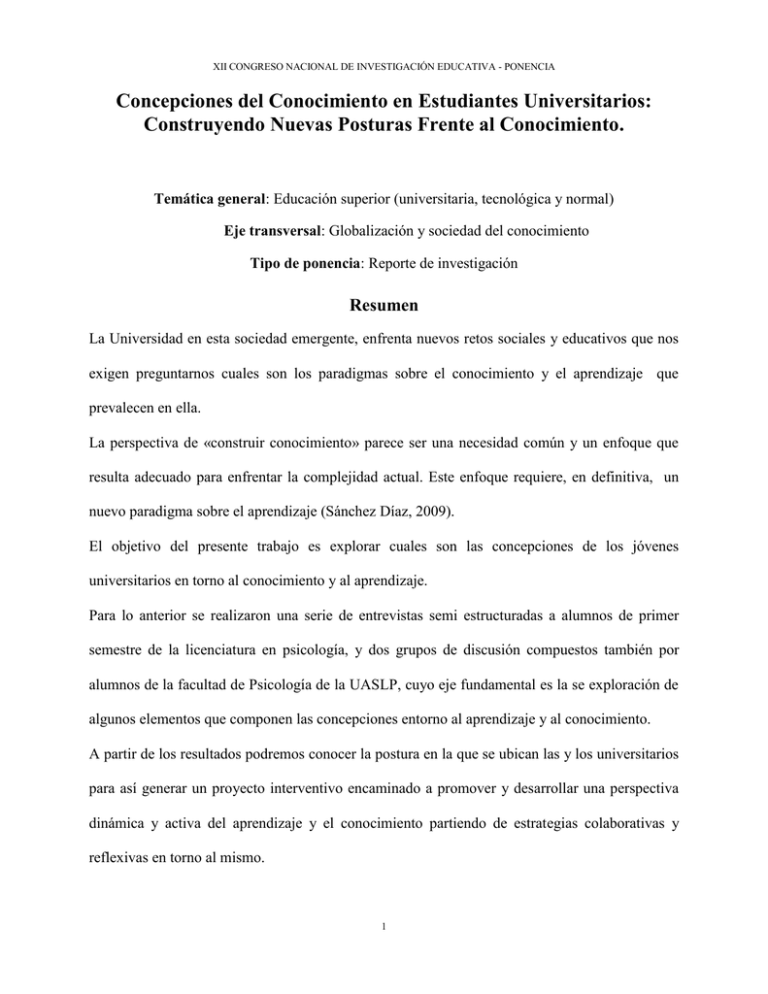 Concepciones Del Conocimiento En Estudiantes Universitarios