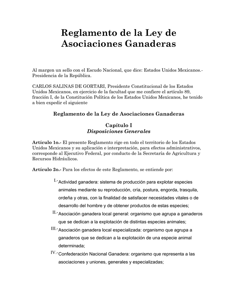 Reglamento De La Ley De Asociaciones Ganaderas