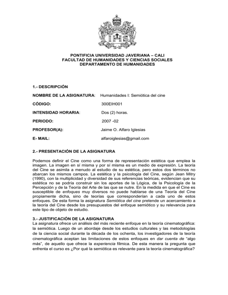 Semi tica Del Cine Pontificia Universidad Javeriana Cali