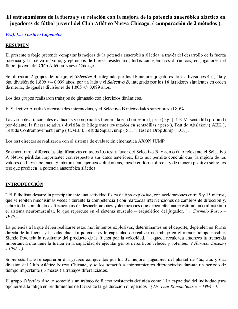 Evaluacion de potencia y capacidad anaerobica
