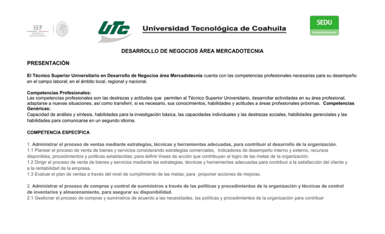 DESARROLLO DE NEGOCIOS ÁREA MERCADOTECNIA PRESENTACIÓN
