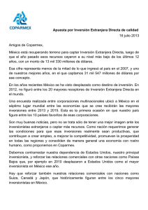 Apuesta por Inversión Extranjera Directa de calidad 16 julio 2013