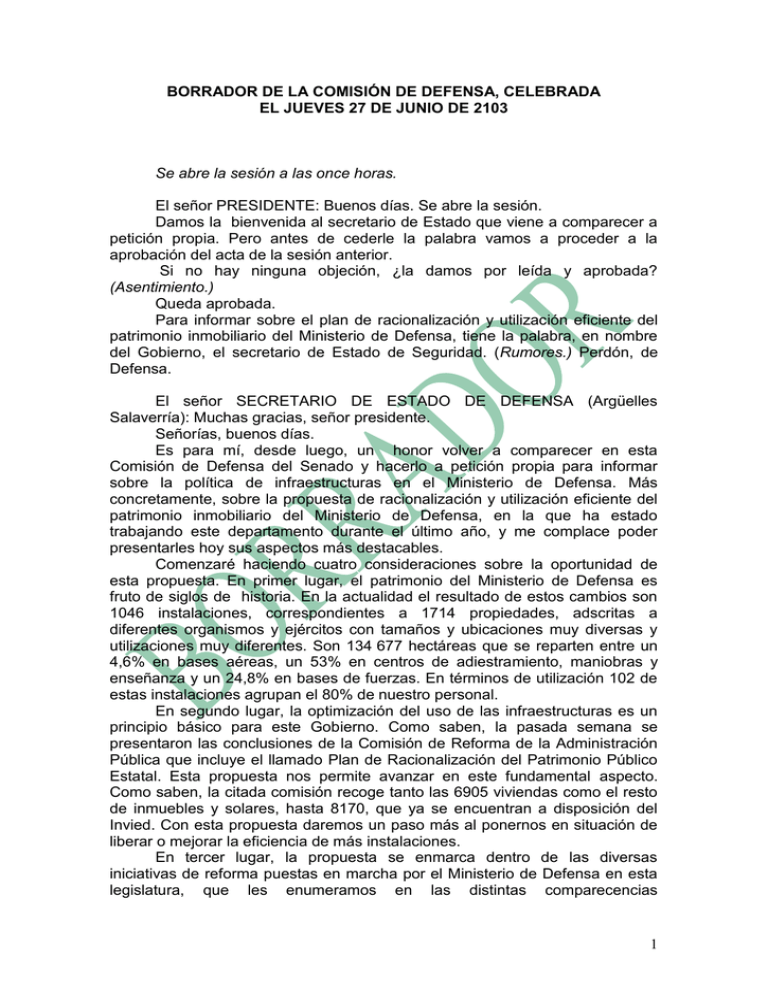 borrador de la comisión de defensa, celebrada borrador de la comisión de defensa, celebrada